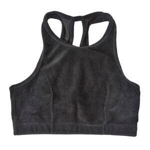 Aerie High Neck Bra Longline Velvet Bralette Ribbed Black Medium Racerback‎